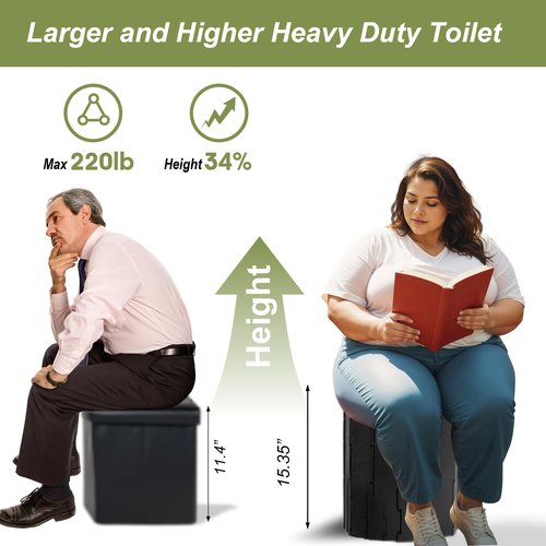 Camping Toilet Kit with Pop Up Privacy Tent, X Large Portable Folding Toilet Potty for Adults, Outdoor Camp Shower Tents,Changing Room with Carry Bag (Black)