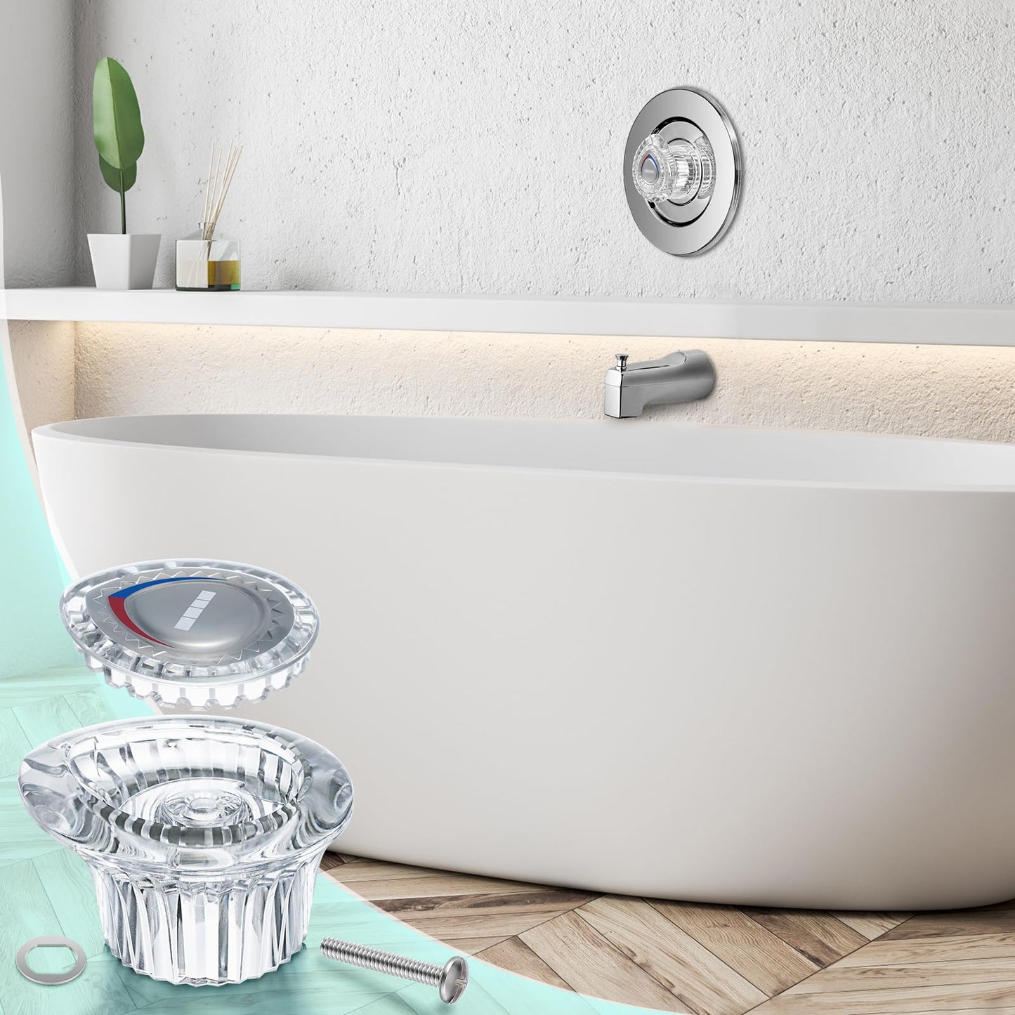 Enhon 1 Pack Shower Knob Handle Kit Compatible with Moen 96797 Chateau Collection, Replacement Faucet Handle Kit for Bathroom Tub and Shower, Include Screws, Chrome Knob Insert