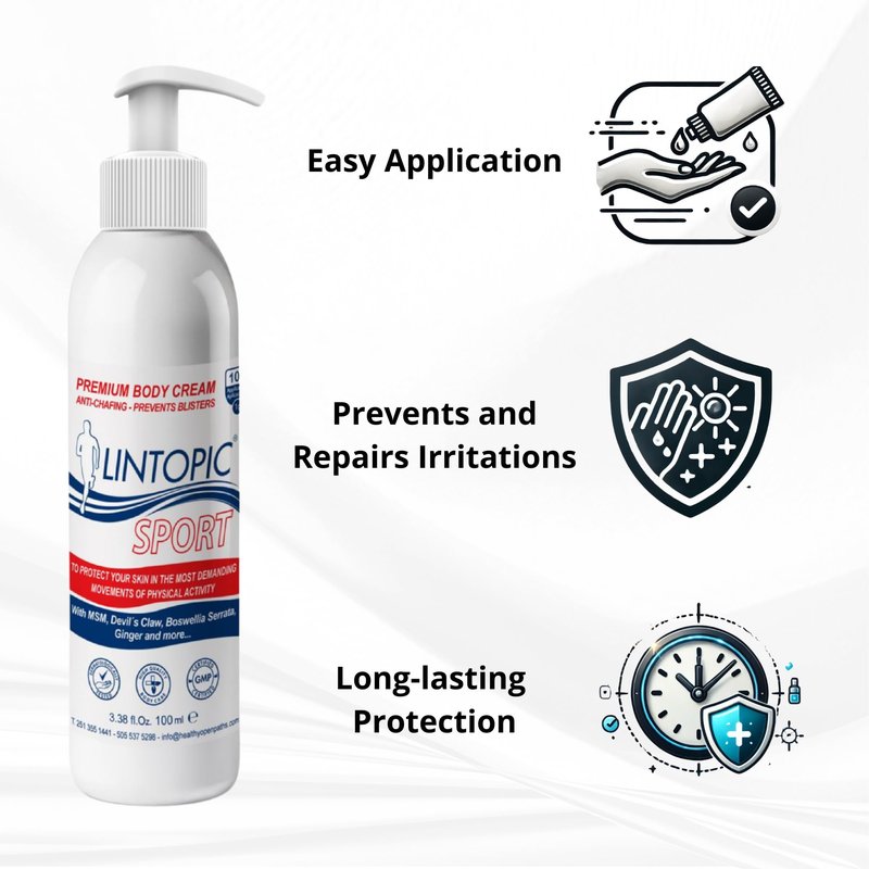 LINTOPIC Anti-Friction Cream – Prevents Chafing & Skin Irritation | Non-Staining, Fast-Absorbing Formula | Ideal for Athletes, Running, Cycling & Daily Protection (100ml)