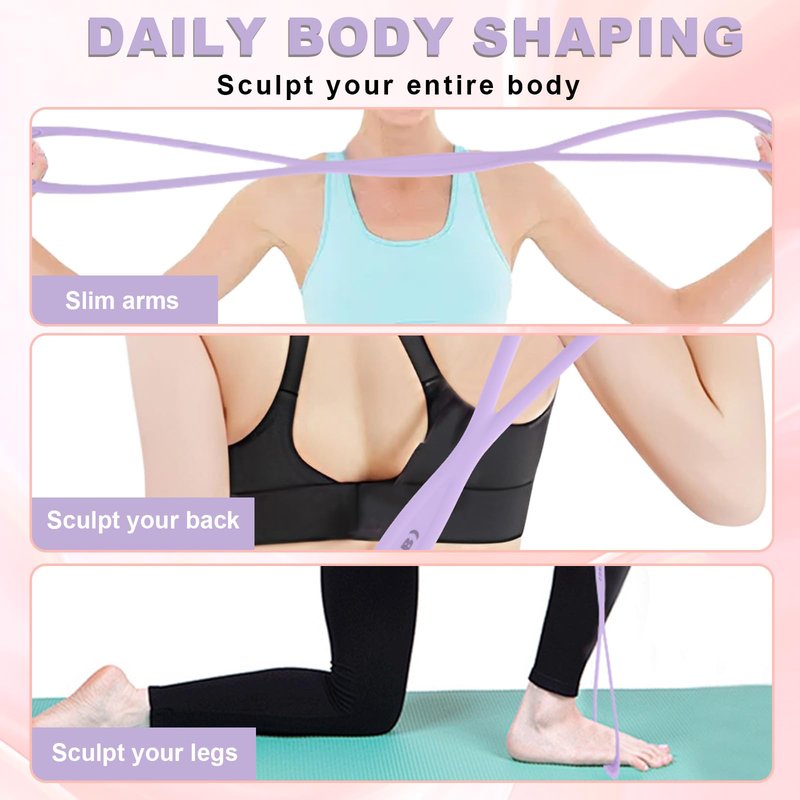 2pcs Figure 8 Shaped Exercise Resistance Bands, Silicone Pink Purple Home Workout Resistance Elastic Bands with Handles for Gym Yoga Back Shoulder Fitness Stretch Equipment(15LB/6,8KG, 25LB/11,34KG)