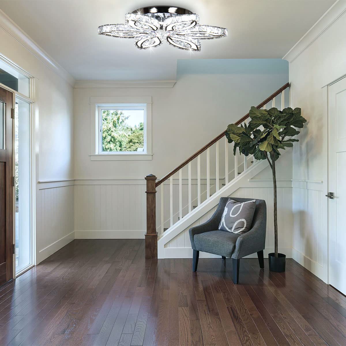 CLAIRDAI 20" Modern Crystal Chandelier, Flower Led Chandelier with K9 Crystal Acrylic, Cool White 6500K, 20" x 20" x 3.1" for Living Room