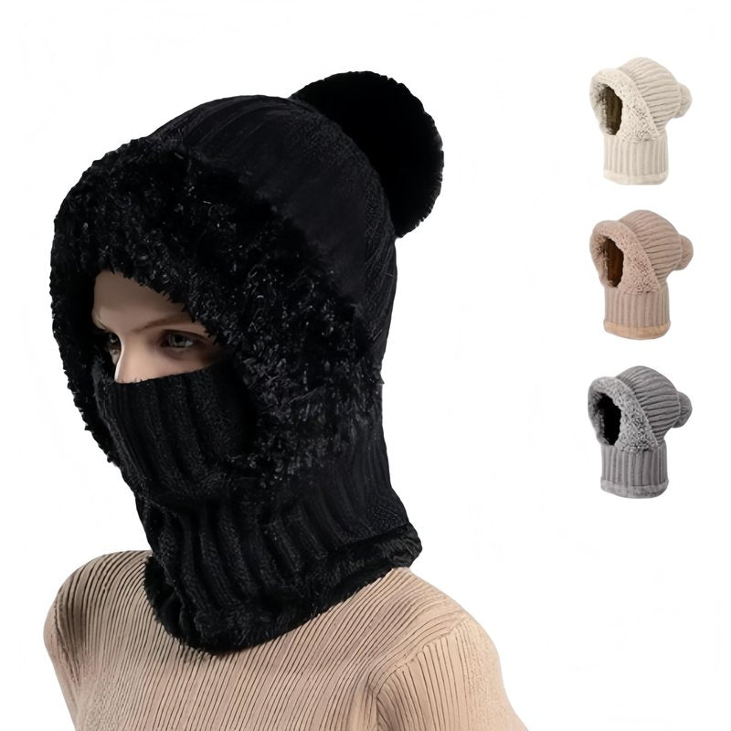 3 in 1 Beanie Hat for Women, Upgrade 3 in 1 Beanie Hat with Scarf and Mask, Fall Winter Warm and Windproof Knitted Ski Scarf and Mask Set, Thick Plush-Lined (Black)