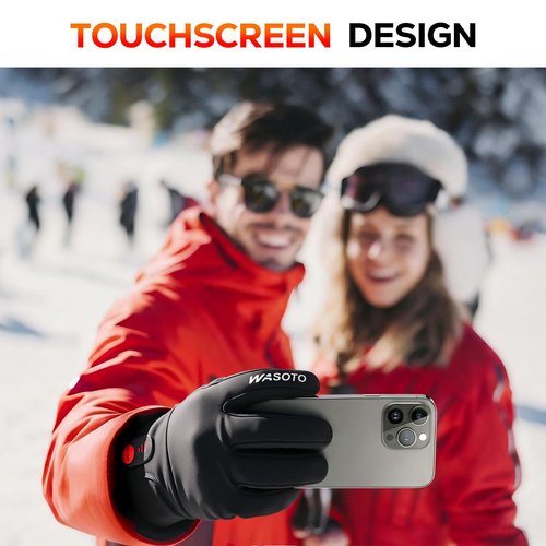 WASOTO Heated Gloves for Men Women,7.4V 22.2WH Electric Rechargeable Windproof Waterproof Touchscreen Heated Ski Gloves for Winter Outdoor Work Fishing Hiking Camping Cycling Driving Raynaud(L)