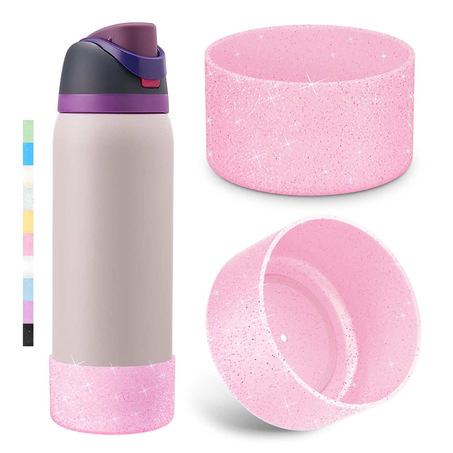 2PCS Glitter Silicone Boot for Owala Water Bottle 24 oz 32 oz 40 oz, Anti-Slip Protective Sleeve for Owala Twist,FreeSip and Flip Stainless Steel Water Bottle, BPA-Free, Dishwasher Safe, Accessories