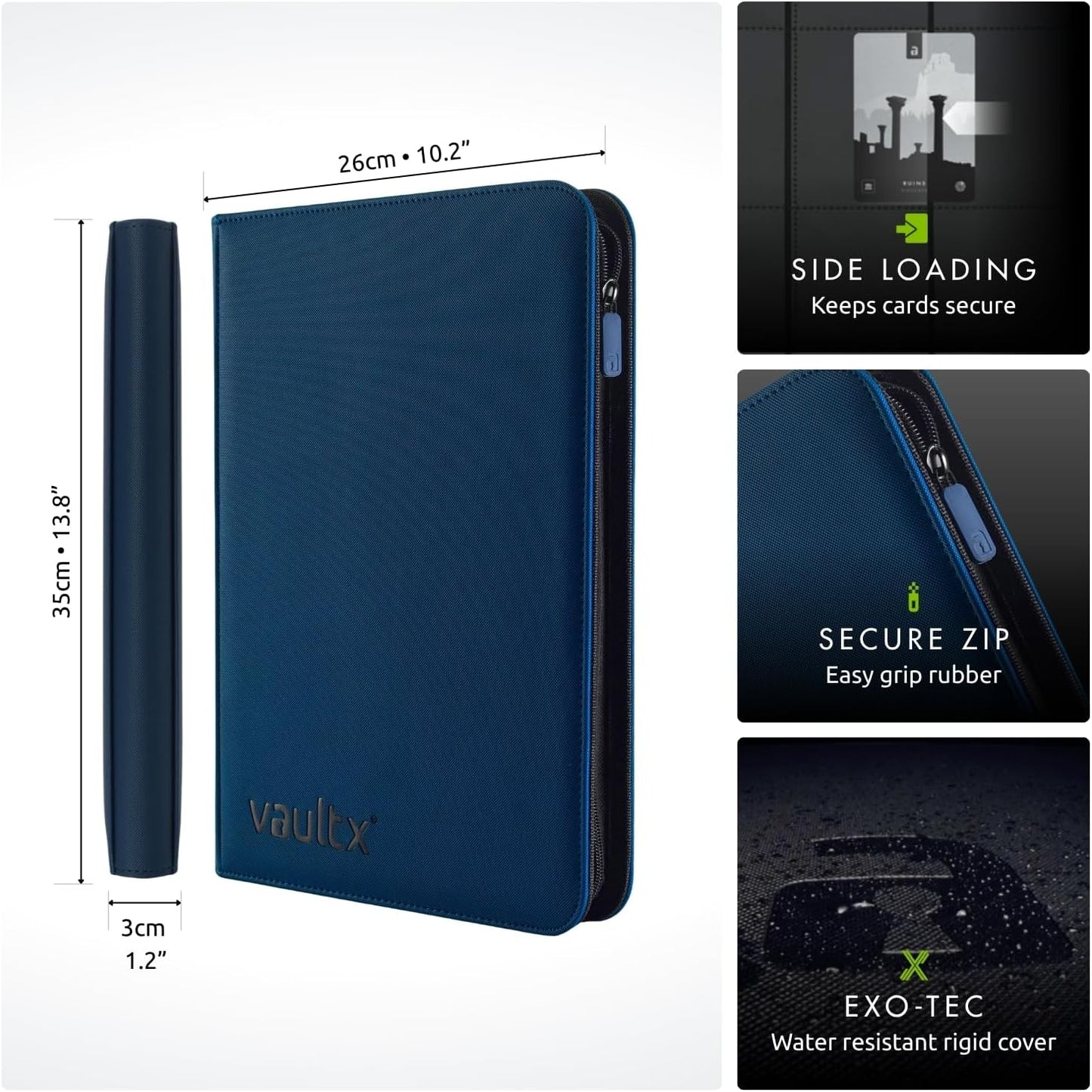 Vault X 9 Pocket Trading Card Binder - Premium Exo-Tec Material, Holds 360 Cards, Blue Color