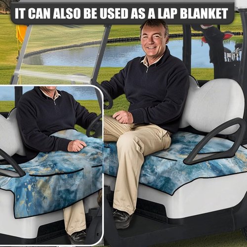 Knextrepoy Blue Marble Print Golf Cart Seat Covers Club Car Golf Cart Seat Towl with Front Pockets 2 Person Golf Cart Seats Cushion Universal Size Travel Sports Golf Cart Accessories