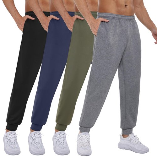 YOYI ABPOPA 4-Pack Mens-Sweatpants Pockets Tall Joggers-Pants - Thick Workout Athletic Pants for Men Black/Grey/Navy/Amy Green L