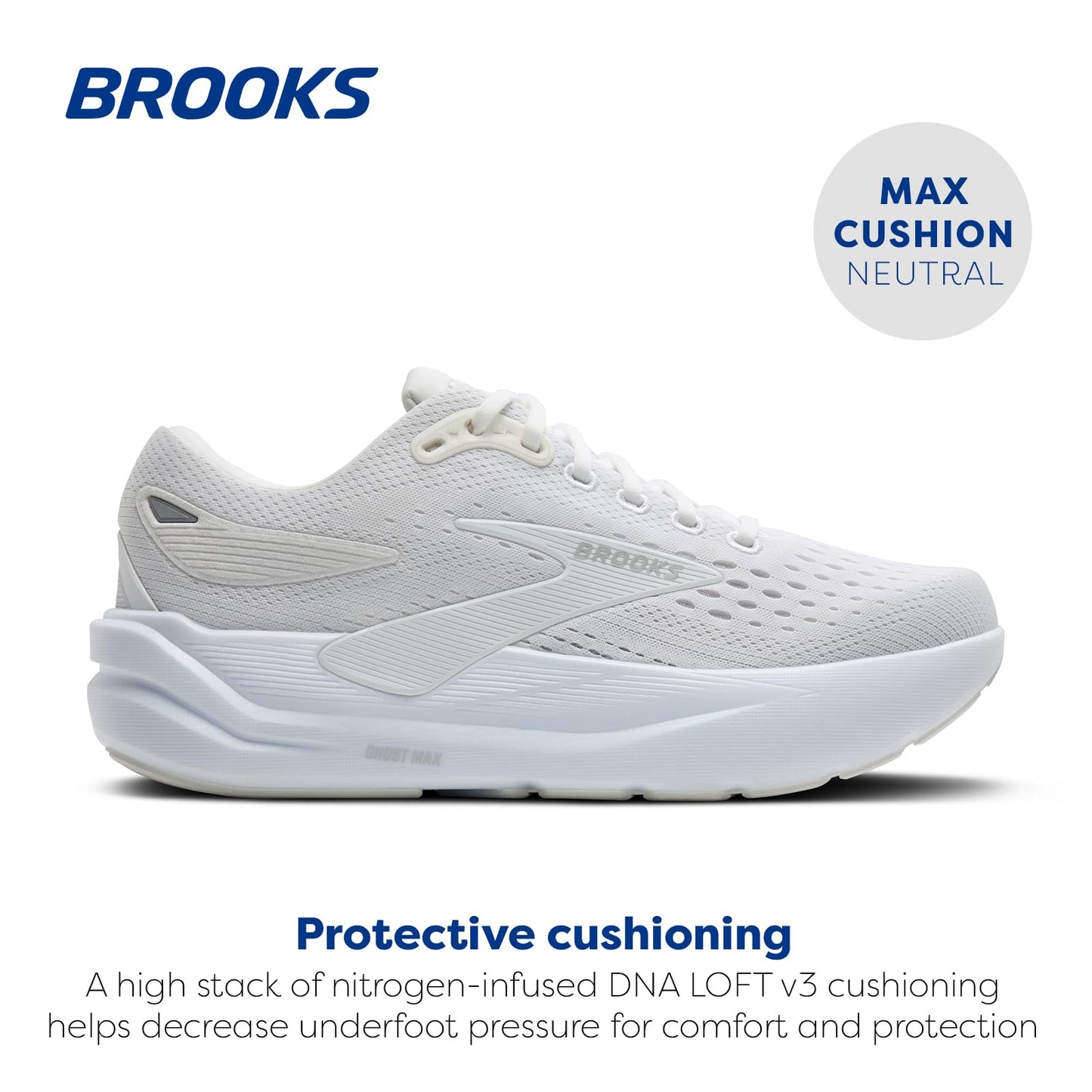 Brooks Women’s Ghost Max 3 Neutral Running & Walking Shoe - White/White - 13 Medium