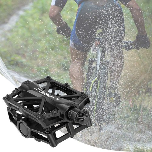 GPMTER Bike Pedals 9/16 for MTB, Mountain Road Bicycle Flat Pedal, with 16 Anti-Skid Pins -Universal Lightweight Aluminum Alloy Platform Pedal for Travel Cycle-Cross Bikes etc Black