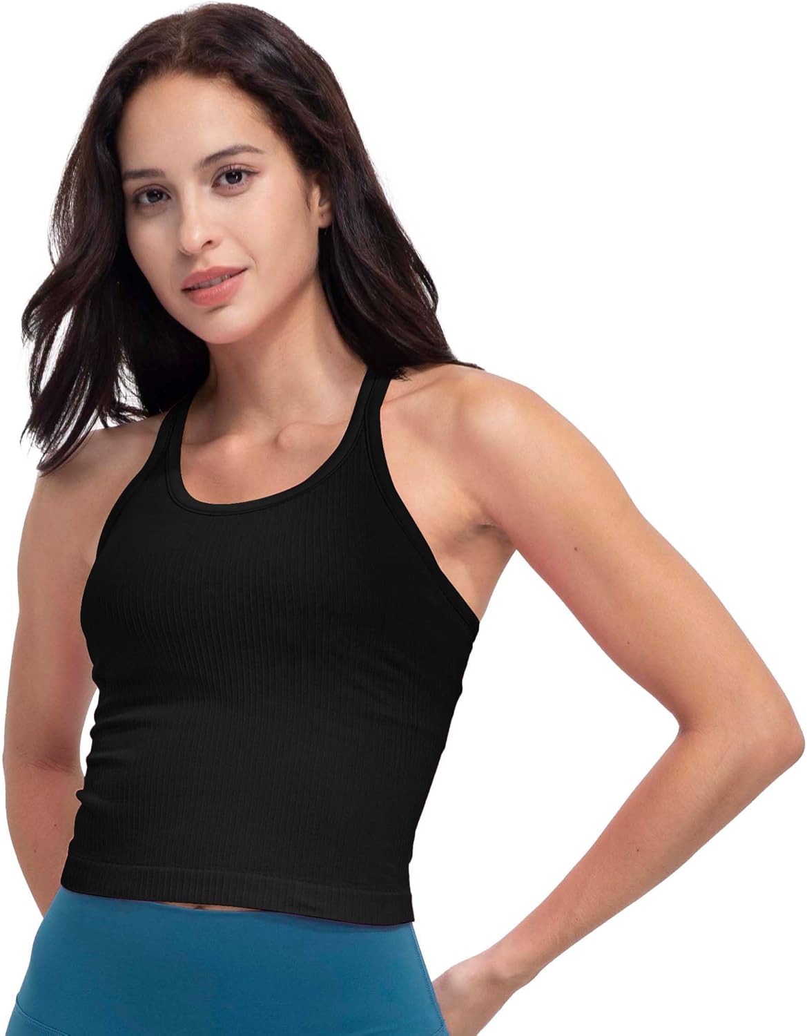 Skiennix Seamless Ribbed Workout Tank Top - Built-In Bra for Women | Comfortable & Stylish Fit