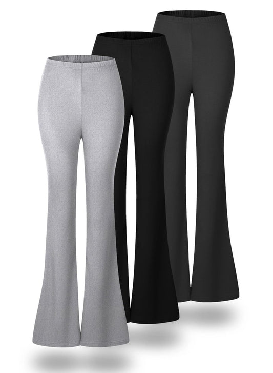 ANYOCEAN 3-Pack Women High-Waisted Flared Leggings Elastic Knit with Tummy Control & Butt Lift Soft Stretchy Workout Yoga Pants for Gym, Running, Athletic (25A042 3P Black Light Gray Dark Gray L)