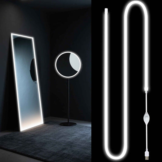 XINGZHI Vanity Mirror Lights, 9.8FT White LED Light Strip with Button Control & Dimming, USB Powered Makeup Lighting for Vanity Table, Bathroom & Bedroom Mirror Lights Stick on(Mirror Not Included)