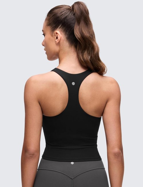 CRZ YOGA Butterluxe V Neck Crop Tank Top - Wireless Padded Racerback Sports Bra for Women