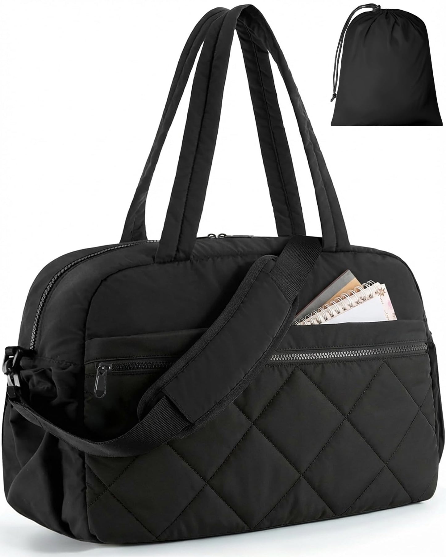 HOTOR Gym Bag for Women - Lightweight Travel Duffle Bags with Wet Pocket & Separate Shoe Bag, Multi-Pocket Carry on Weekender Duffel for Sports, Fitness, Overnight Trip, Black, 18.1" x 8.7" x 13.4"