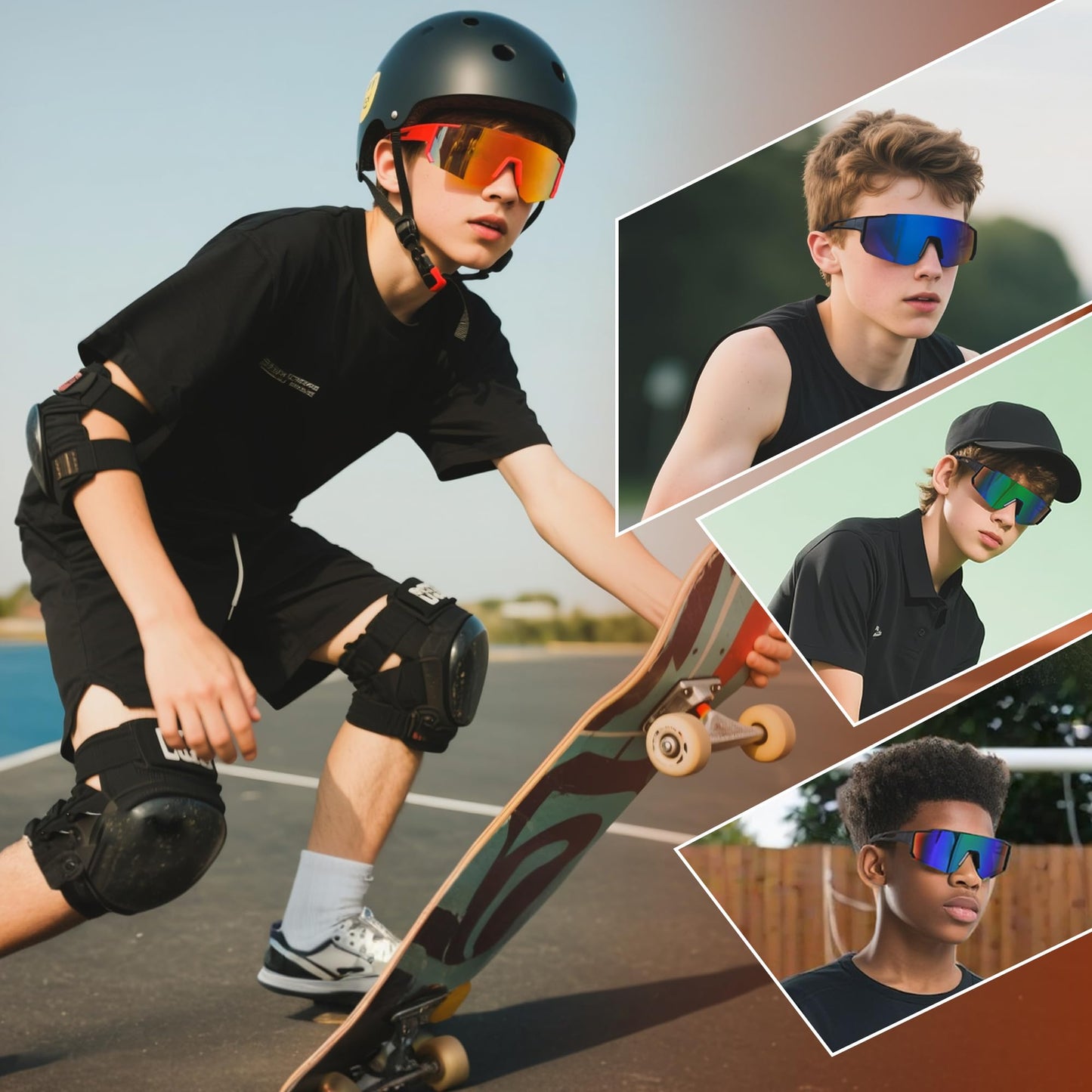COASION Youth Baseball Sunglasses - Kids Sports Sun Glasses for Boys Girls - Lightweight Frame Cycling Shades(Black/Green Mirror)