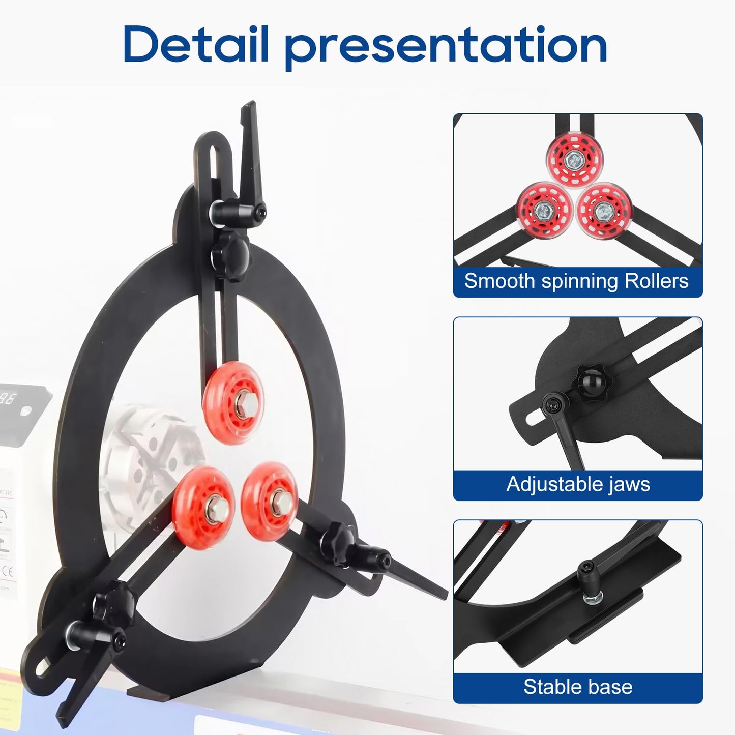 Woodturning Steady Rest for 12" Lathe Swing, Woodworking Steady Rest, 3-Point Adjustable Woodturning Steady Rest for 12 inch Swing Medium Size Lathe