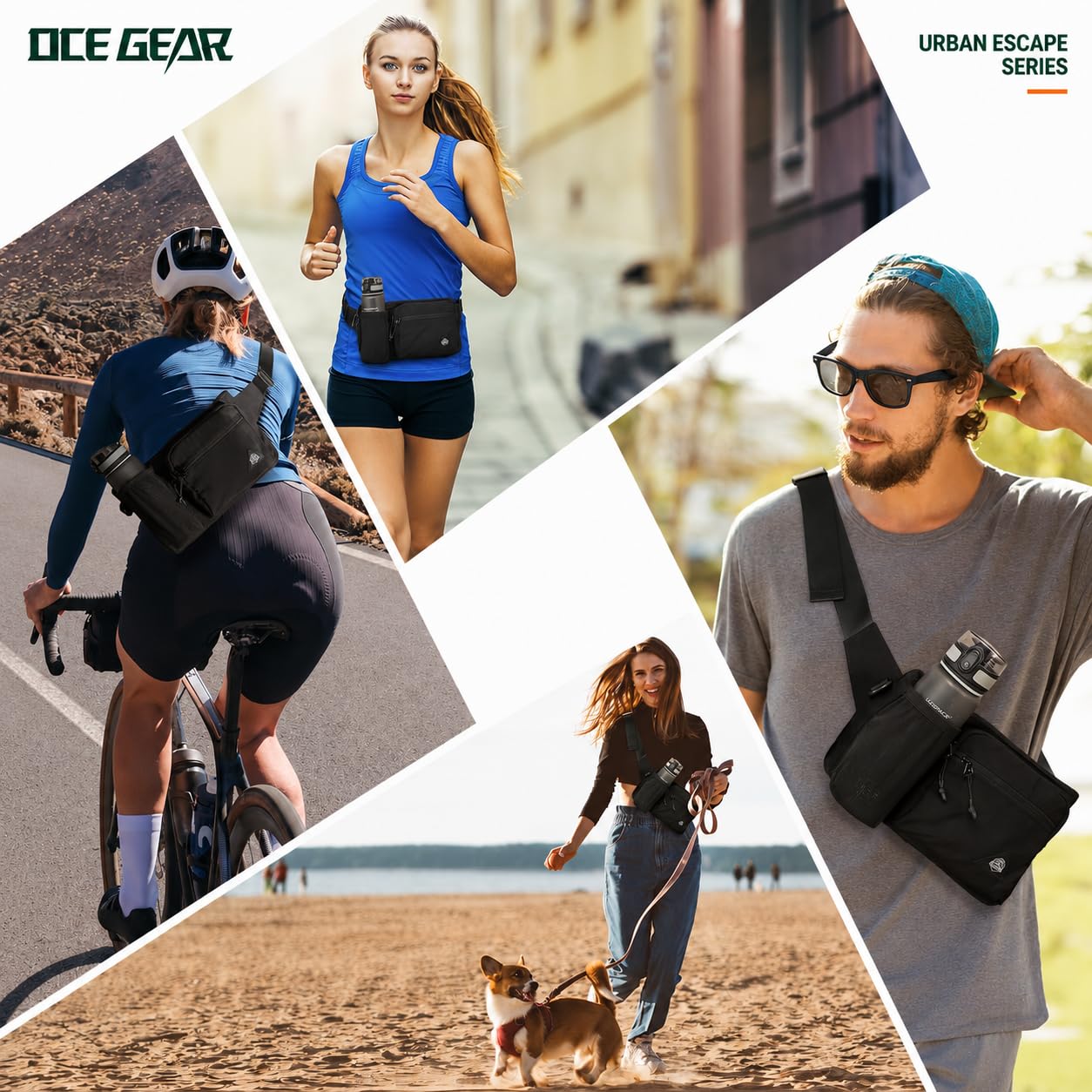 OCE GEAR Waist Pack with Water Bottle Holder for Men Women Waist Bag Running Waist Pack Waterproof for Outdoor Travel Cycling Climbing Walking Fit All Phones (Bottle Not Included)(Black)