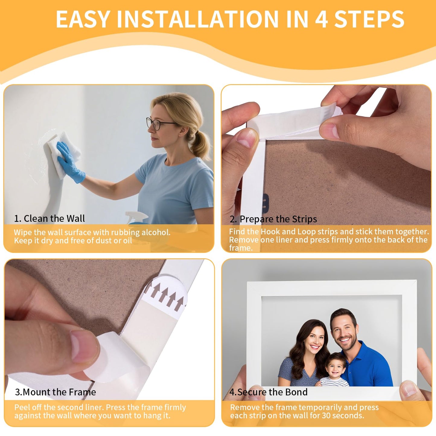 Nigwet Picture Hanging Strips Heavy Duty - 24-Pairs (48 Strips) Picture Hanging Kit Sticky Hangers for Walls, Damage Free Without Nails, Adhesive Frames/Posters/Wall Art, No Drill, White, Large