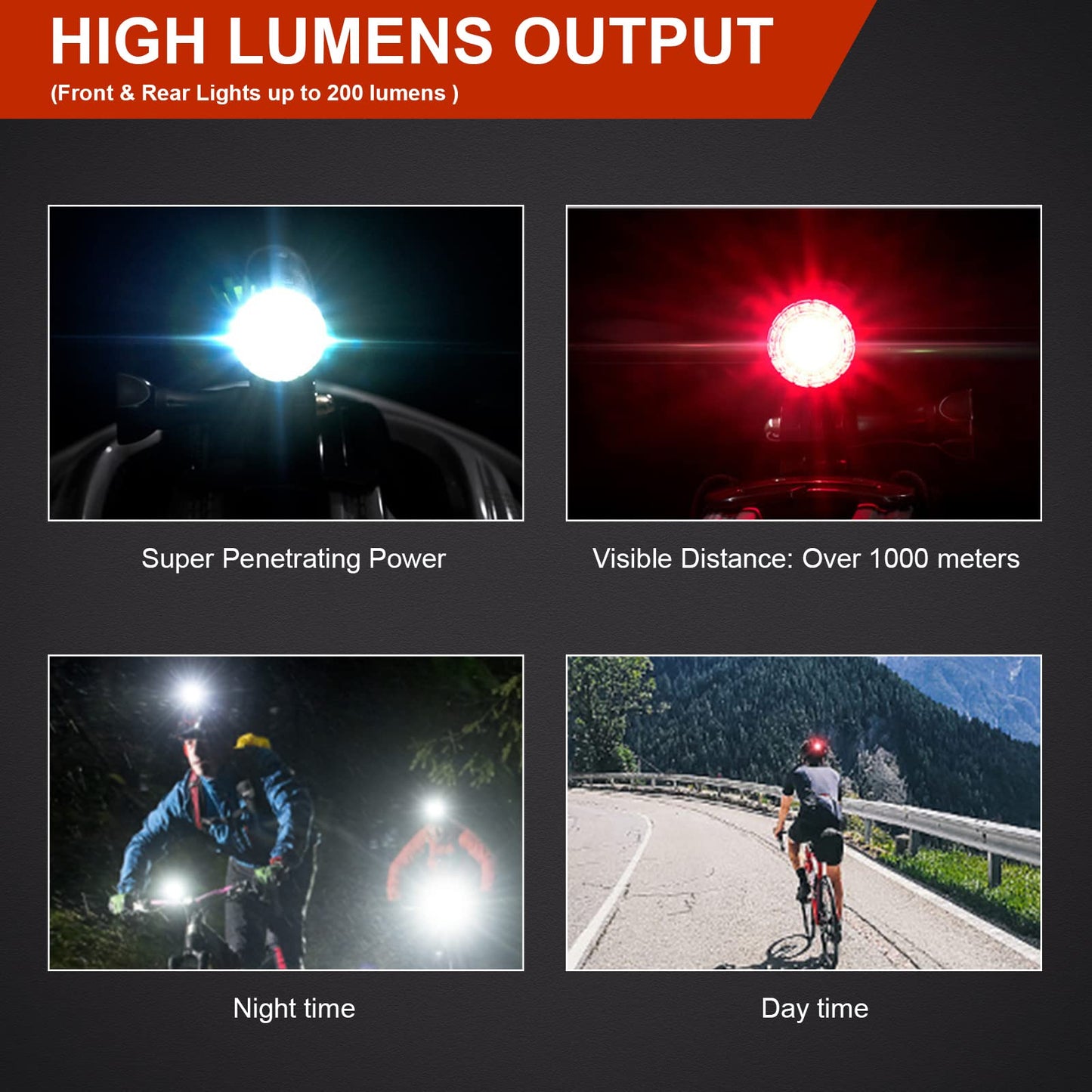 JINKEY Bike Helmet Light Front and Rear, 2-in-1 USB Rechargeable LED Bicycle Headlight & Taillight, IP66 Waterproof, 5 Warning Modes with Mounting Bracket for Night Safety Riding