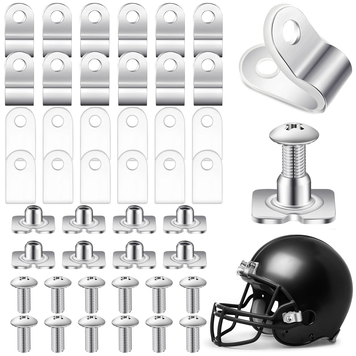 Fabbay 32 Pcs Football Helmet Repair Kit Football Helmet Hardware Kit R Shape Visor Clips Screws Nuts with Rubber Gaskets for Hockey Baseball Sports