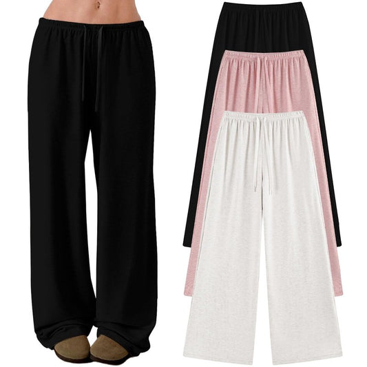 EXARUS 3 Pack Girl's Loose Straight Wide Leg Baggy Cute Sweatpants with Drawstring Elastic Waist Pockets Casual for Teen 12Y Black/Pink/White