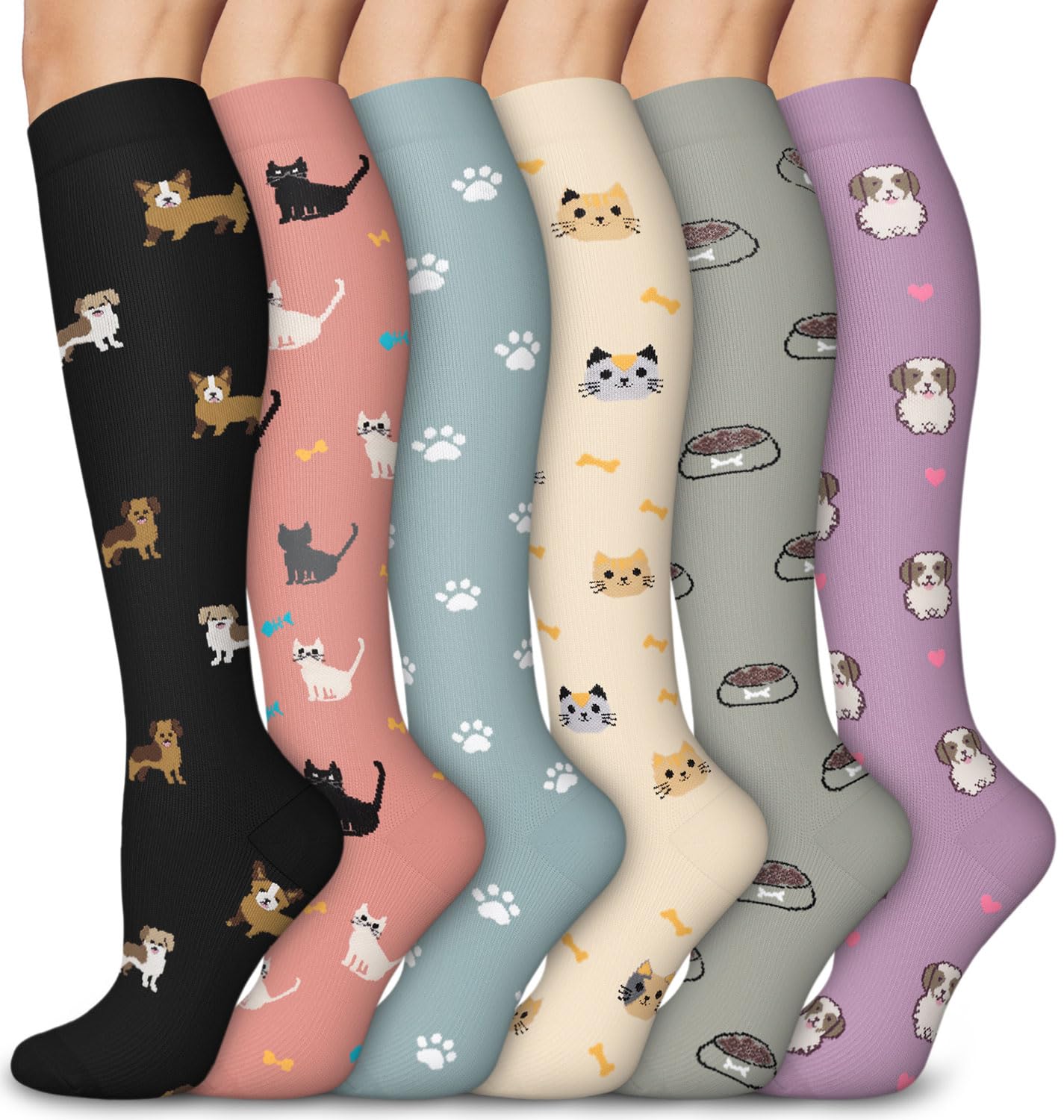 Aoliks Compression Socks for Women and Men, Knee High Support Stockings, Cute Dog and Cat Patterned Socks, Fun Animal Design for Daily Wear
