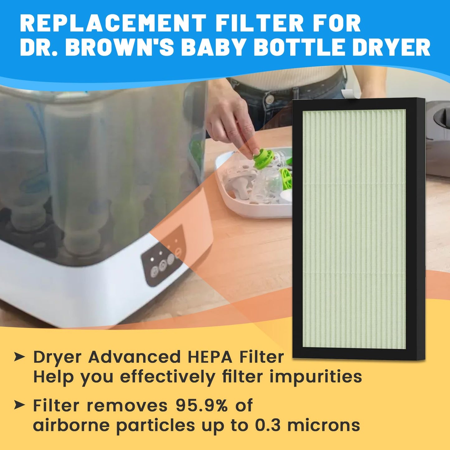 2 Pack HEPA Filter Replacement Compatible with Dr. Brown's Dryer - Dryer Advanced Filter for Baby Bottles and Pacifiers