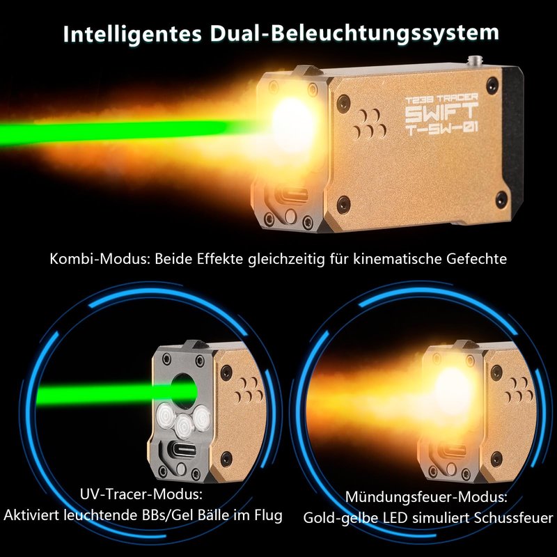 T238-Swift Tracer Unit,Airsoft Spitfire Tactical Simulator for Airsoft Green Tracer BBS/Gel Balls with 14mm CCW and 11mm CW interfaces.