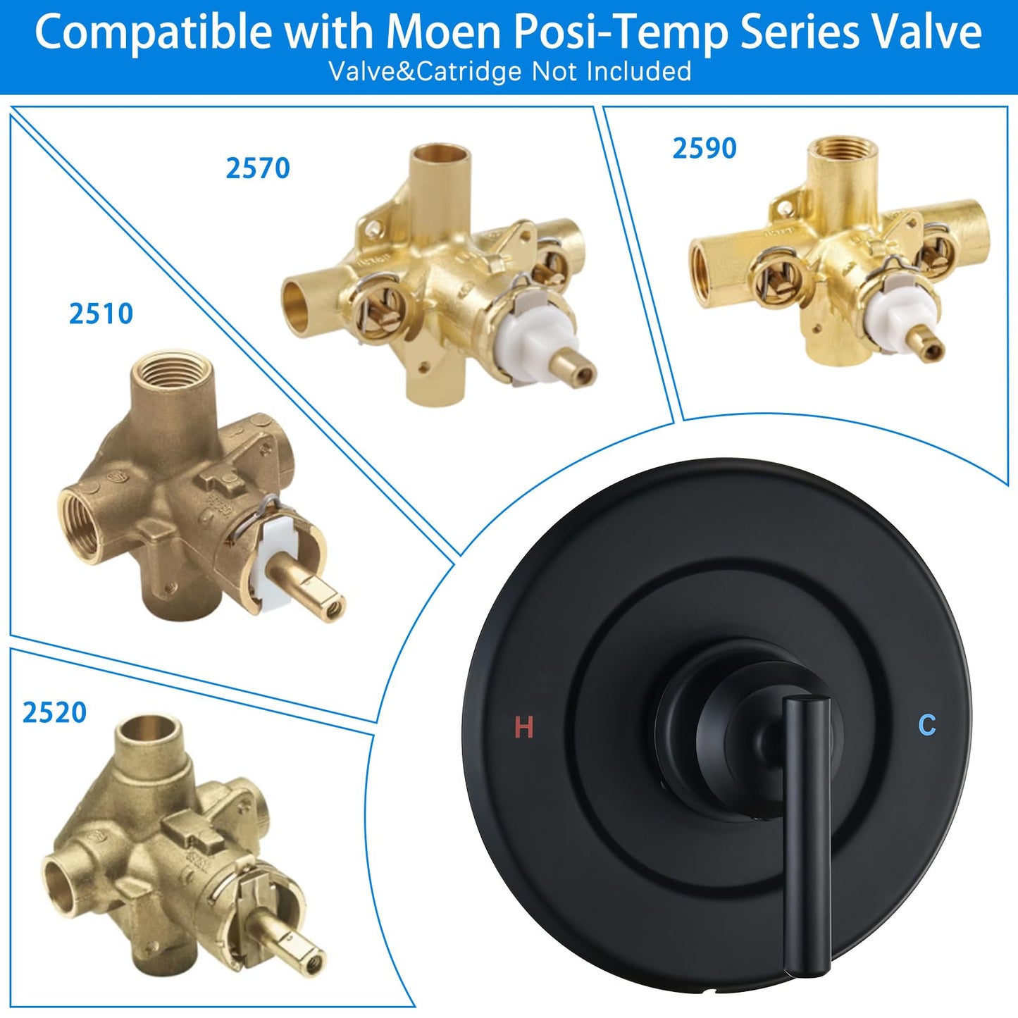 Replacement for Moen Shower Faucet Trim Kit, 8" High Pressure Rain Showerhead, Shower Handle (Valve& Catridge Not Inclued), Matte Black