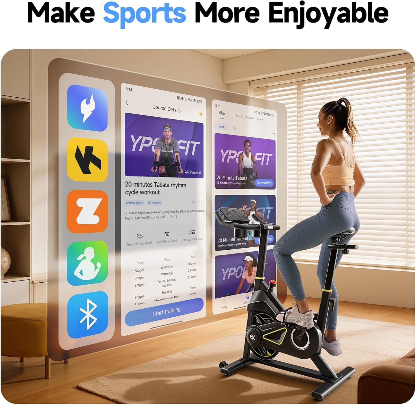 YPOO Exercise Bike - Adjustable Magnetic Resistance Indoor Bike with App, 330lbs Capacity & Comfortable Seat