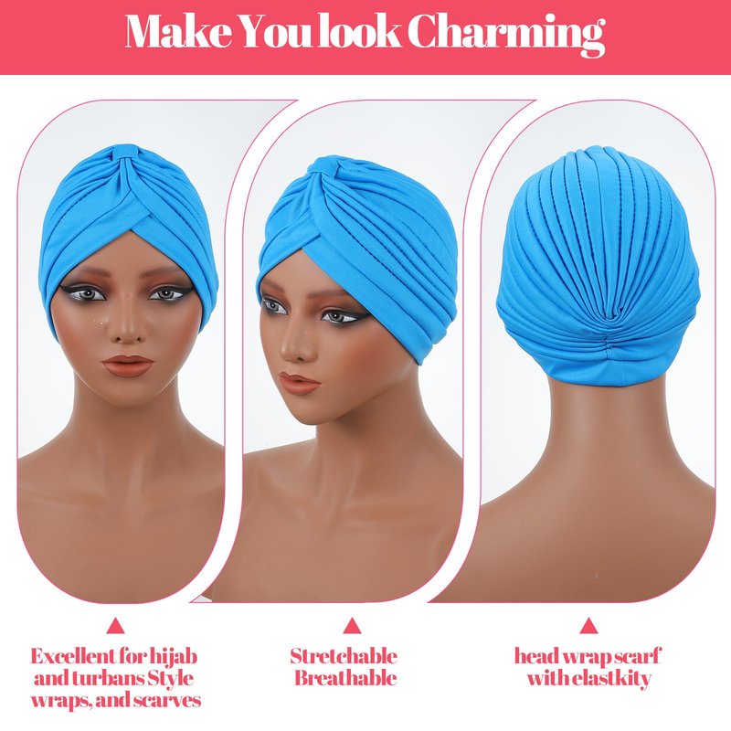 20 Pieces Stretch Turbans Chemo Head Wraps Polyester Head Beanie Cover para Mujer Turbantes for Women Multicolor