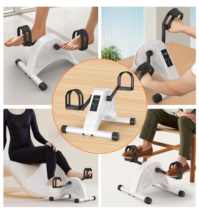 12-Levels Mini Exercise Bike Under Desk with LCD Display, Quiet Electric Bidirectional Bicycle Pedals for Home for Seniors, Stationary Bike Under Desk for Leg & Arm Physical Therapy Exerciser (White)