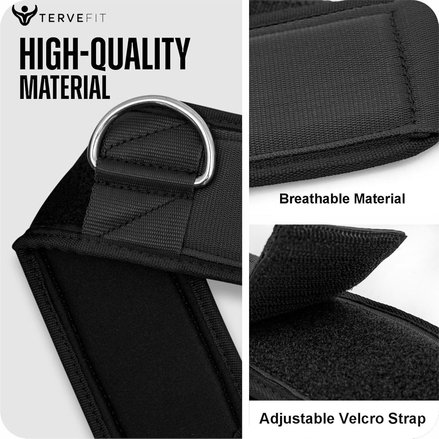 Tervefit Ankle Straps - Neoprene Padded Fitness Cuffs for High Strength Exercises | Black, 2 Pack