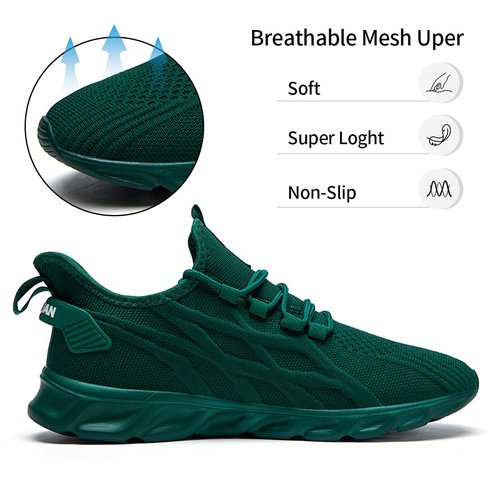 DLWKIPV Womens Slip On Sneakers Walking Shoes Tennis Shoes Running Sport Athletic Workout Shoes Non Slip Mesh Lightweight Breathable Casual Fashion Shoes Dark Green US 8