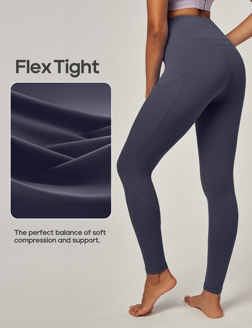 IUGA Leggings with Pockets for Women High Waisted Yoga Pants Women Tummy Control Workout Compression Running Leggings Grey