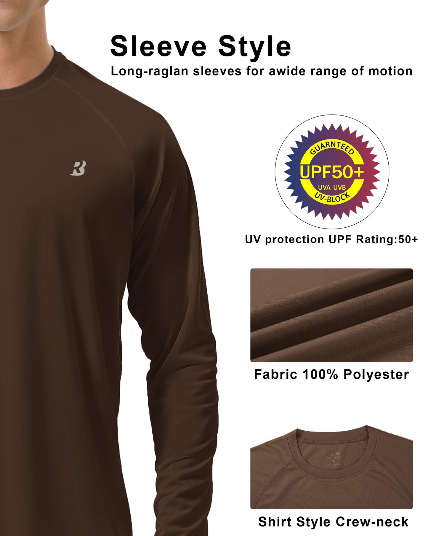 Roadbox Mens UPF 50+ Long Sleeve SPF Diving Rash Guard UV Sun Protection Shirts for Outdoor Fishing Hiking Swimming Running