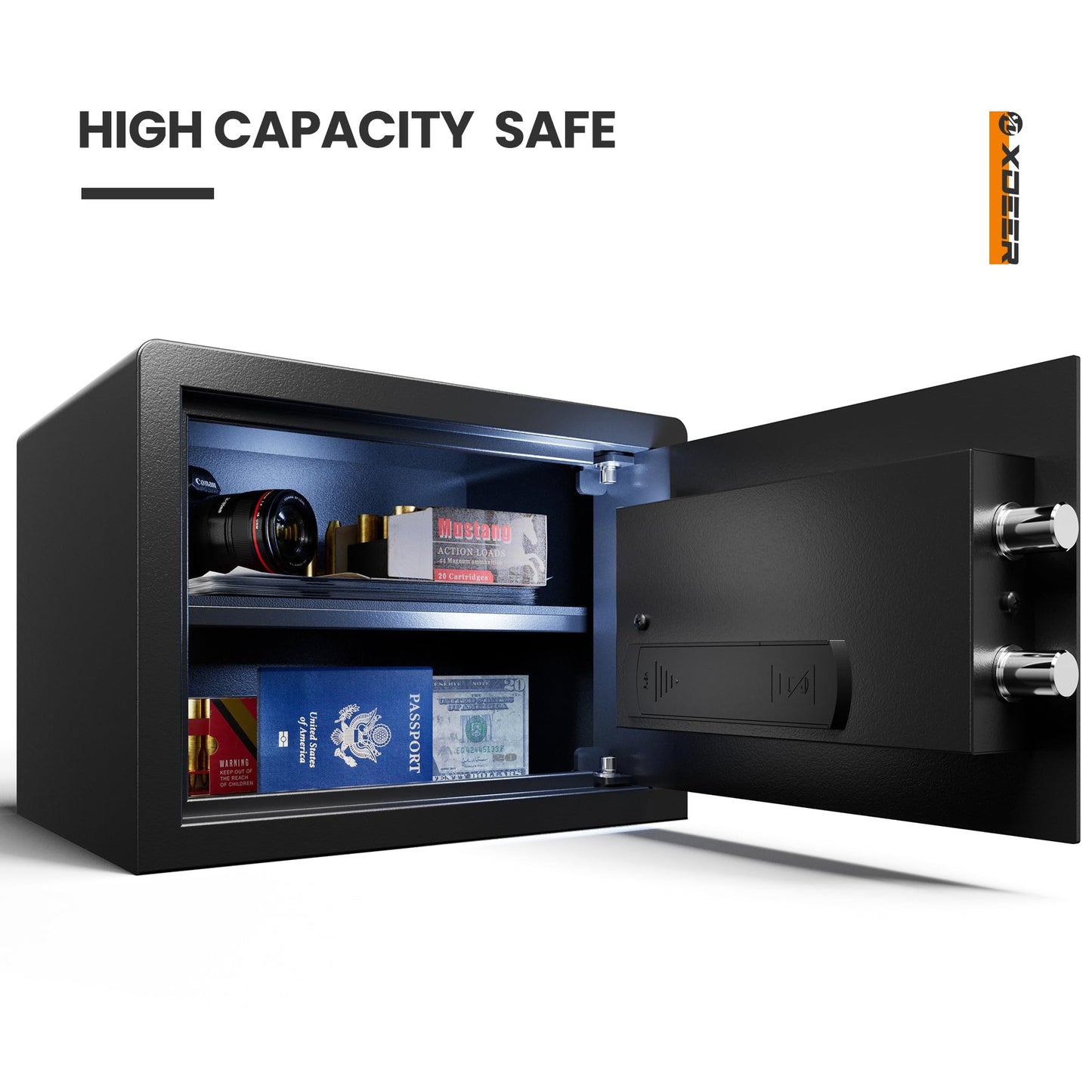 XDeer Biometric Safe Box, Quick-Access Security Safe Box with Upgraded Fingerprint, Steel Handgun Safe Lock Box for Kid/Home/Office (0.78 Cu.Ft【NO FPR】)