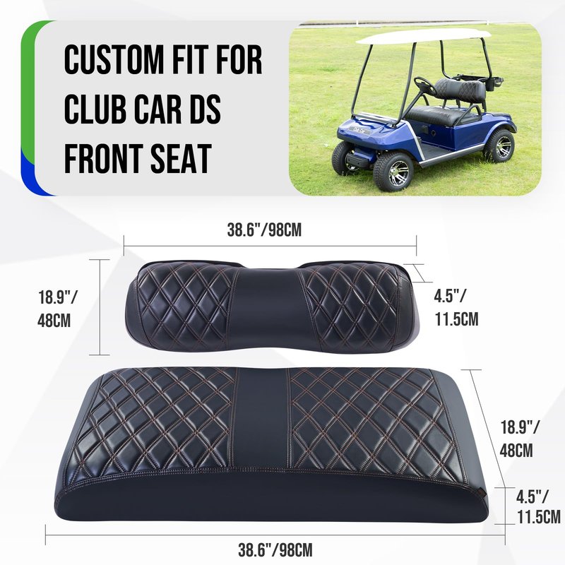 Tecoom Golf Cart Seat Covers Custom Fit for Club Car DS, Vinyl Front and Back Seat Protector Cushion Cover Set, No Stapler Required, Sun Dirty Protection Black Luxury Club Car DS Golf Cart Accessories