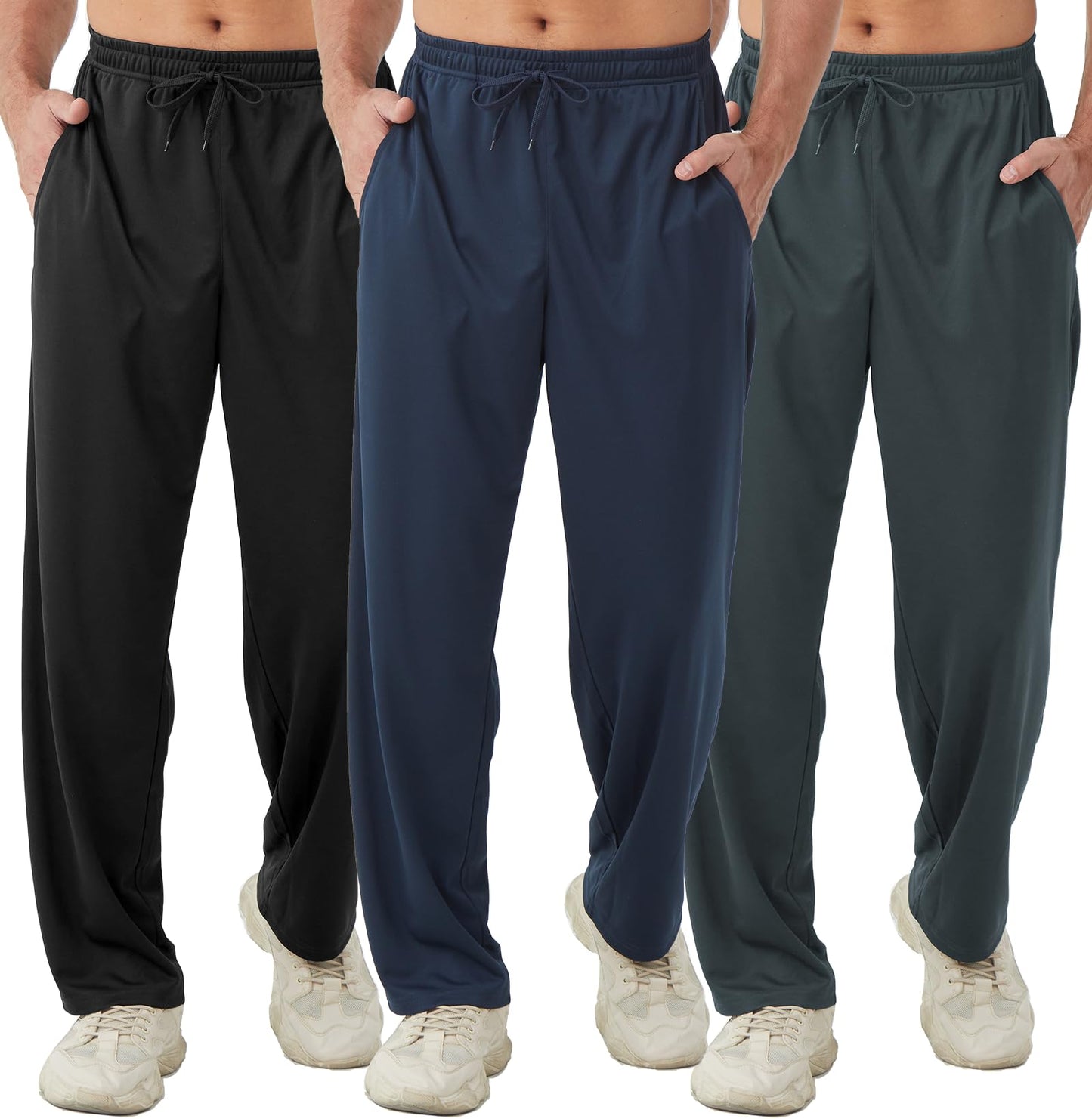 DWUGD’L Men's 3-Pack Lightweight Loose Fit Joggers with Pockets, Breathable Mesh Athletic Sweatpants for Training, Gym & Casual(Set 3: L)