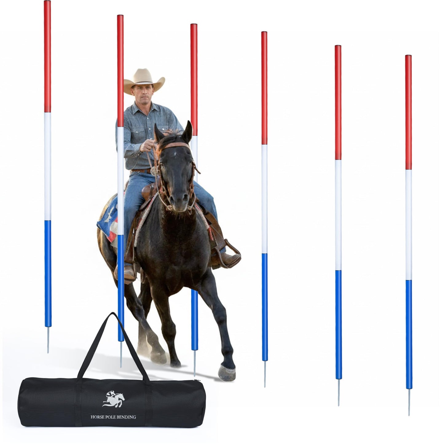 inoreal 6 Pcs 6FT Pole Bending Poles for Horses, Adjustable Equestrian Sports Training Equipment for Horses, Agility Poles for Horses, Soccer, Football, Dog