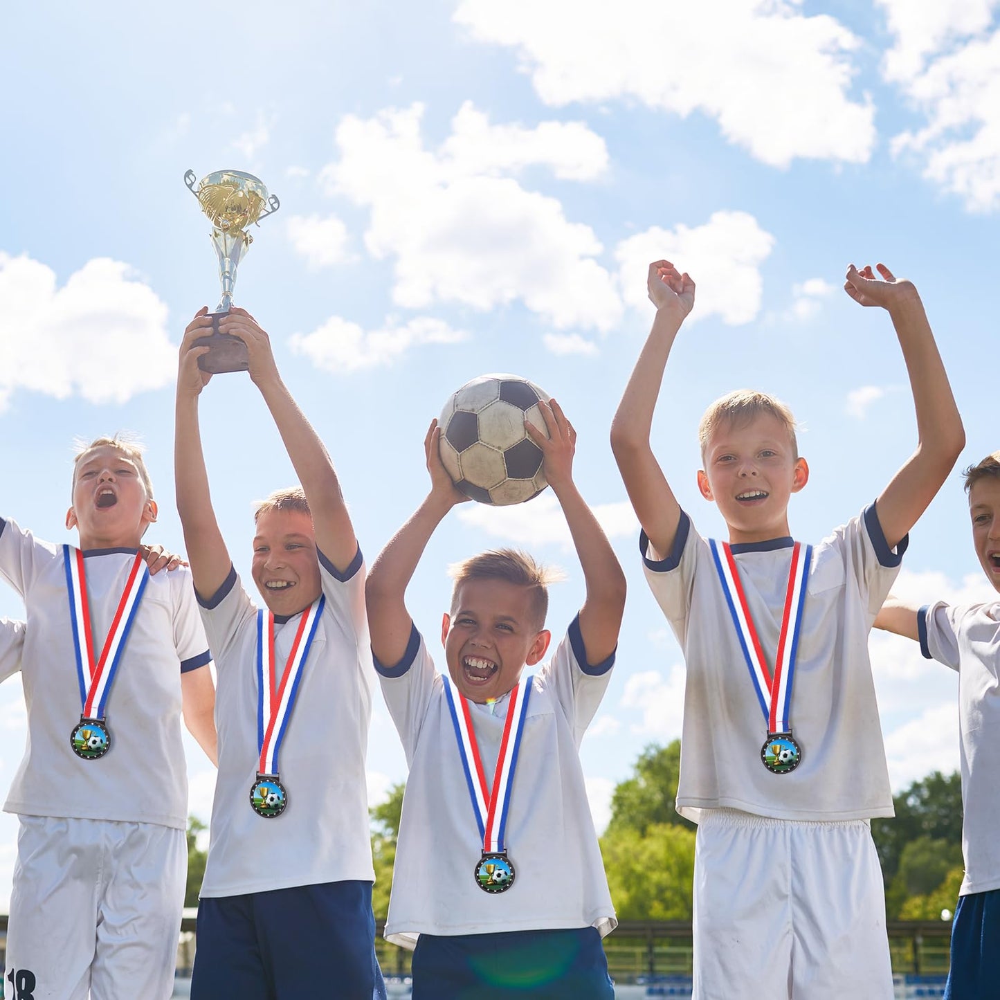 Kenning 24 Pcs Soccer Medals for Teens and Adults with Attached Neck Ribbons, Award Medals Metal Trophy Trophies Gift for Sports Competitions Celebration Soccer Party Favors Team Participation