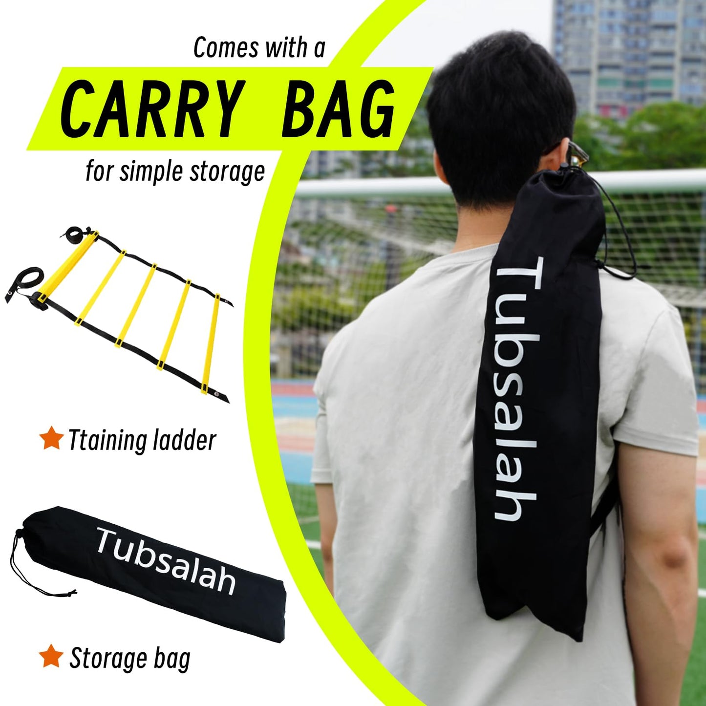 Tubsalah 20ft Adjustable Agility Ladder with Carry Bag Training Equipment for Footwork Drills