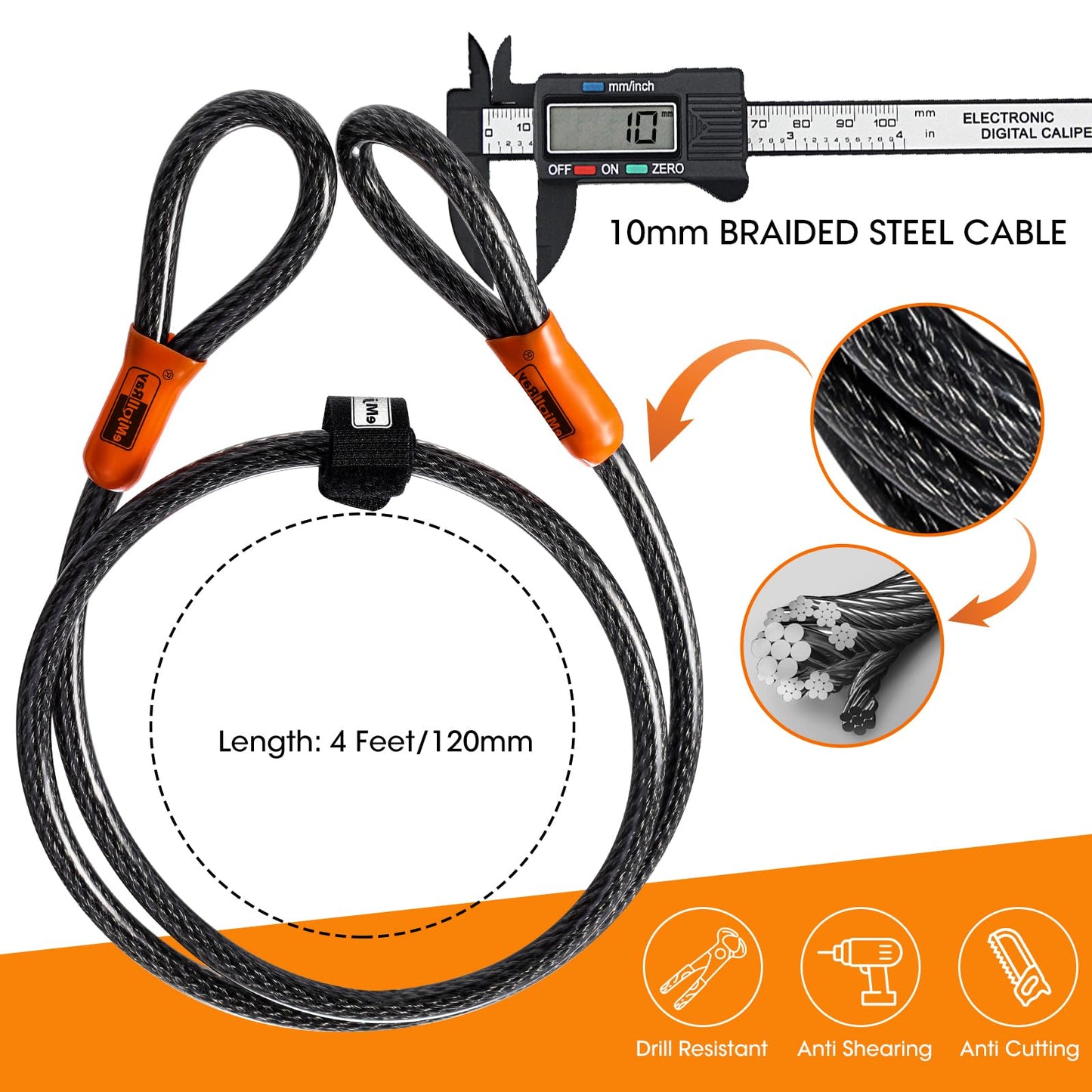 eMjollRay Heavy Duty ‌U Lock‌ for ‌Electric Scooter, Bicycle, Folding Bike‌ -‌10mm x 4ft Security Cable Lock‌ with ‌Keyed Lock & Keychain‌ -Durable Anti-Theft Protection‌ for ‌Outdoor Activities ‌