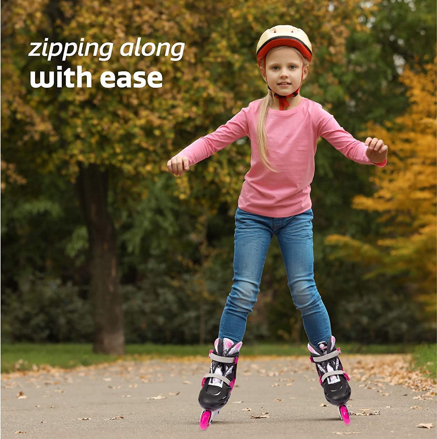 New Bounce Adjustable Inline Skates for Kids, 4 Wheel Skates, Pink, Medium, 2-6 US (EUR 36-39)