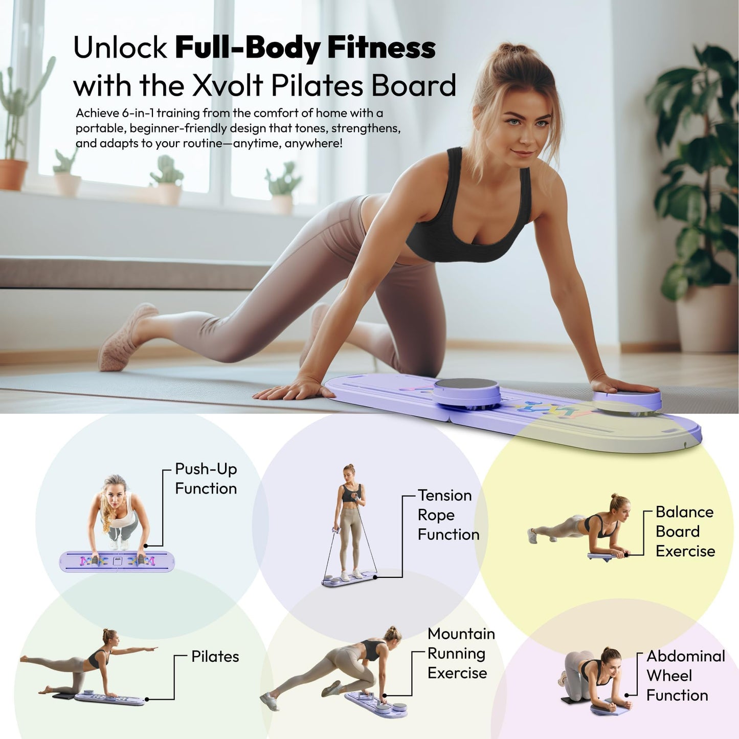 Pilates Reformer Equipment Board - 6 in 1 Portable Foldable Reformers Machine Kit for Home Workouts Pilates Flow & Ab Exercise - Multifunctional Folding Fitness Workout Set with Slider for Women