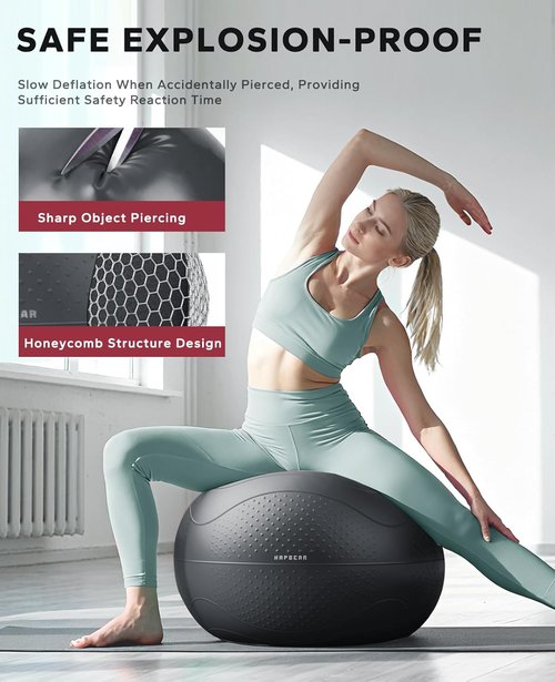 HAPBEAR Exercise Ball - Anti-Burst, Slip-Resistant Yoga & Pilates Ball | Core Training & Posture Improvement, 22''/26''/30'' Sizes, Includes Quick Pump & 3 Resistance Bands