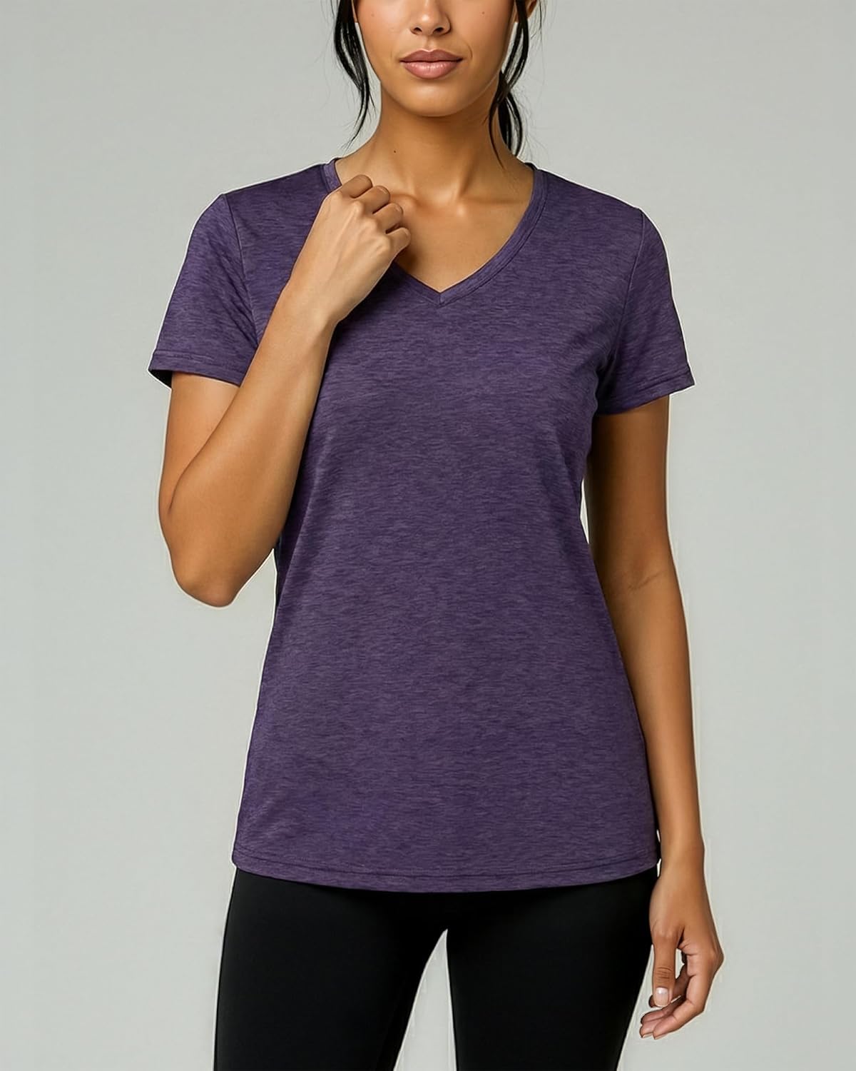 Real Essentials Women's Dry-Fit Short Sleeve V-Neck T-Shirt - 5 Pack Workout & Yoga Tops (Plus Size Available)