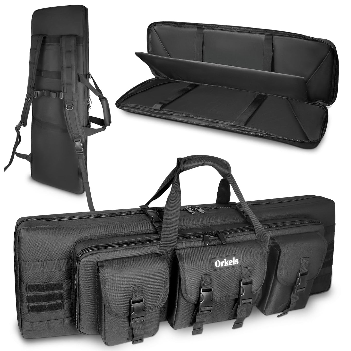ORKELS 36-Inch Double Rifle Case, Padded Soft Gun Bag with MOLLE System, Lockable Storage Case for Rifles and Pistols, Backpack Carry Design