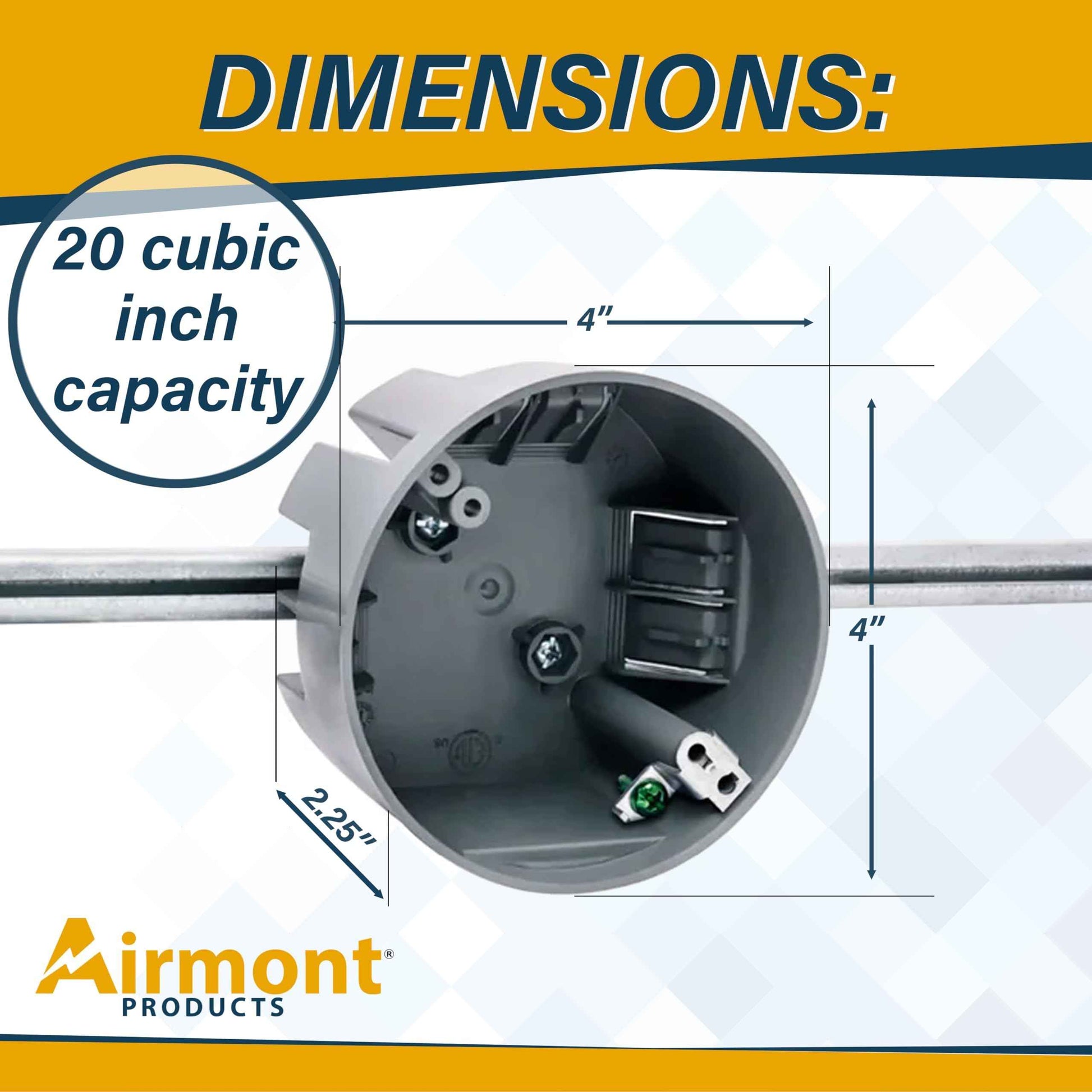 Round PVC Electrical Box with Adjustable Bar, for New Work, Bar Adjusts from 16 to 24 Inches, Grey Fixture Box, 20 Cubic Inch Capacity, Supports Up to 50 lbs., for Non-Metallic Sheathed Cable