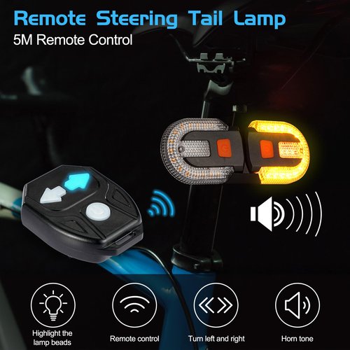 ChimimeDecor 2Pcs Bicycle Turn Signals with Alarm, Split/Integrated Bicycle Tail Light, Brake Light, 5 Light Modes, USB Rechargeable, Waterproof, Remote Control & Detachable for Safe Night Cycling